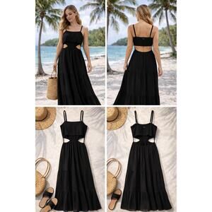 Rip Curl Black Cutout Maxi Dress M Sleeveless Beach Resort Boho Summer